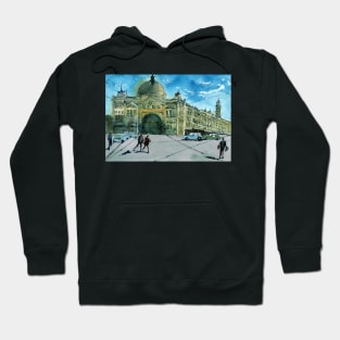 Melbourne City - Flinders Street painting Hoodie